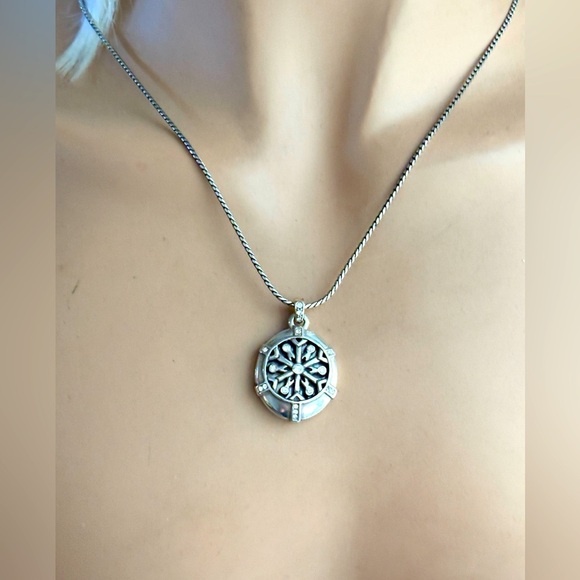 Brighton Winter Sparkle Locket Necklace -round snowflake crystals-silver color - Picture 5 of 7